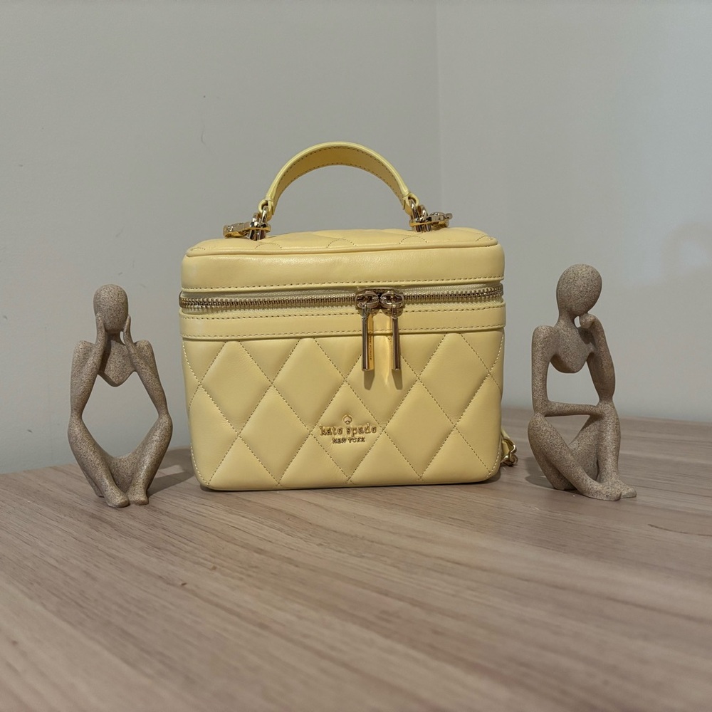 kate spade Quilted Leather Top-Handle Vanity Bag in Pale Yellow